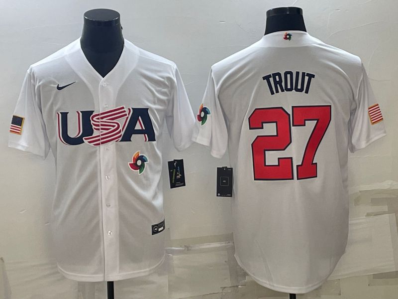 Men 2023 World Cub USA #27 Trout White Nike MLB Jersey10->more jerseys->MLB Jersey